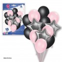 SET GLOBOS NEGRO/ROSA/ESTRELLA PLATA