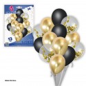 SET GLOBOS NEGRO/ORO/CONFETI ORO