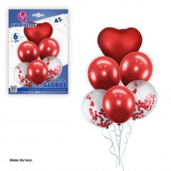 SET GLOBOS ROJOS / CONFETTI / CORAZON